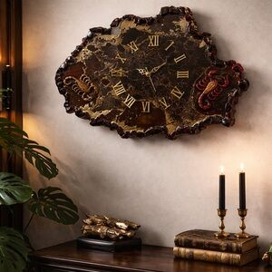 Ornate Brown and Gold Wall Clock - Classic Marble-Style Accent